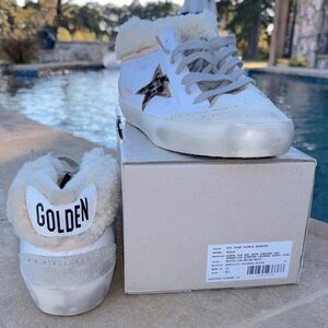 BNIB Golden Goose Mid Star Doubke Quarter White Leopard Star Fur